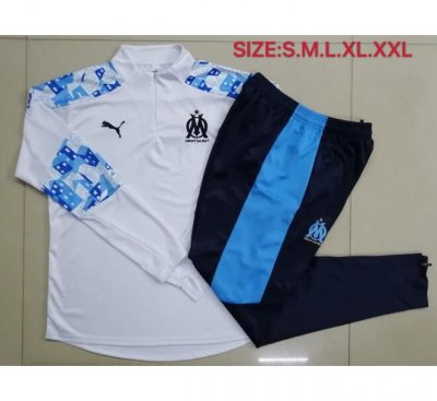 2020-21 Marseille White Blue Training Suits Sweatshirt with Trousers