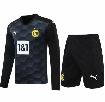 2020-21 Borussia Dortmund Long Sleeve Black Goalkeeper Soccer Jersey Kits (Shirt+Shorts)
