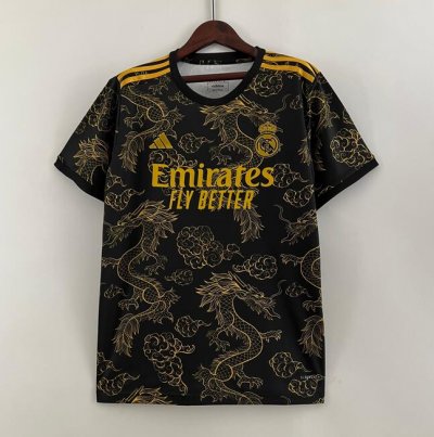 2023-24 Real Madrid Black Gold Dragon Special Soccer Jersey Shirt