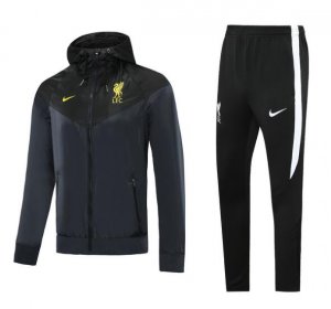 2020-21 Liverpool Black Hoodie Windbreaker Jacket Kits with Pants