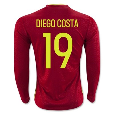 2016 Spain DIEGO COSTA #19 LS Home Soccer Jersey
