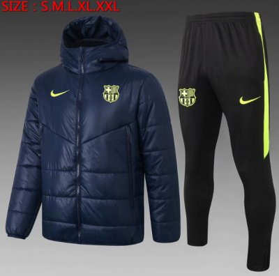 2020-21 Barcelona Navy Cotton Warn Coat Kits with Pants