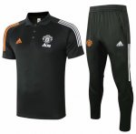 2020-21 Manchester United Dark Grey Polo Kits Shirt + Pants