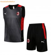 2021-22 AC Milan Black Grey Training Vest Kits Soccer Shirt with Shorts