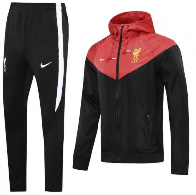 2020-21 Liverpool Black Red Training Kits Windbreaker Jacket with Pants