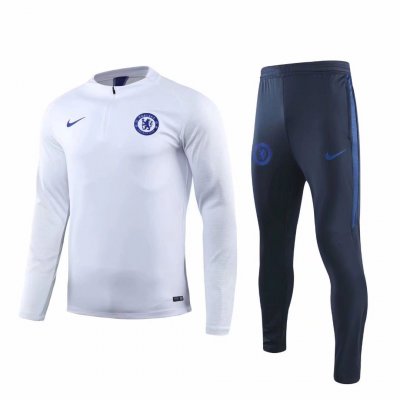 Kids 2019-20 Chelsea White Training Kits Sweatshirt with Navy Pants