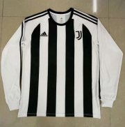 Juventus Retro Home White Black Long Sleeve Soccer Jersey Shirt