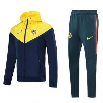2020-21 Club America Navy Yellow Hoodie Windbreaker Jacket Suits With Trousers