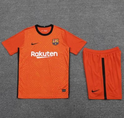 2020-21 Barcelona Orange Goalkeeper Soccer Jersey Kits (Shirt+Shorts)