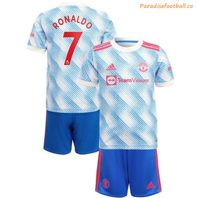 2021-22 Manchester United Kids Away Soccer Youth Kits Shirt With Shorts Ronaldo #7