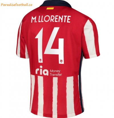 2020-21 Atlético Madrid Metropolitano Home Soccer Jersey Shirt with M. Llorente 14 printing