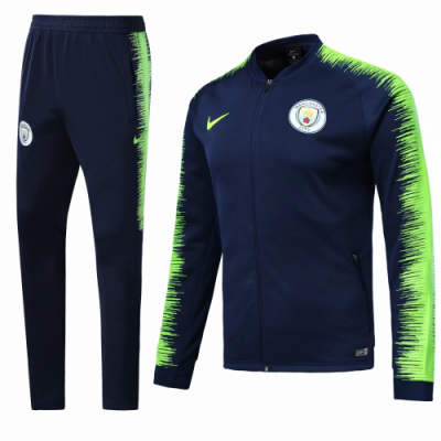 18-19 Manchester City Navy&Green V-Neck Training Kit Jacket and Pants
