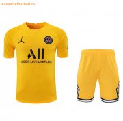 2020-21 PSG Yellow Training Kits Soccer Shirt with Shorts