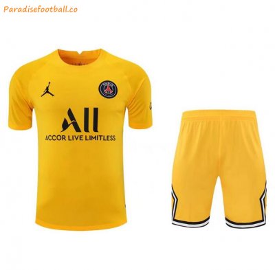 2020-21 PSG Yellow Training Kits Soccer Shirt with Shorts