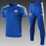 2018-19 Chelsea Blue Stripe Polo Kits Shirt + Pants