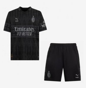 2023-24 AC Milan Kids Fourth Away Black Soccer Kits Shirt with Shorts
