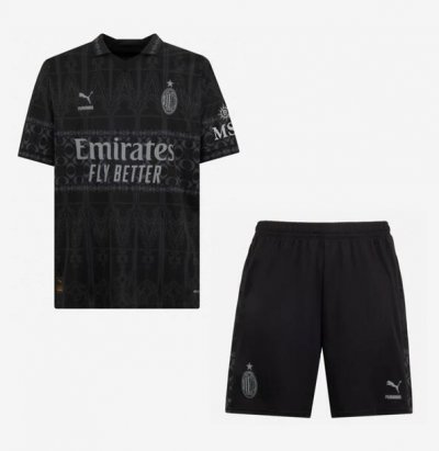 2023-24 AC Milan Kids Fourth Away Black Soccer Kits Shirt with Shorts
