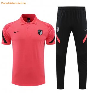 2021-22 Atletico Madrid Pink Polo Kits Shirt with Pants