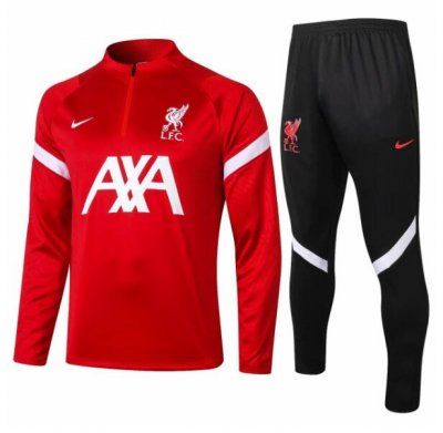 2020-21 Liverpool Red White Zipper Training Kits Sweatshirt with Pants