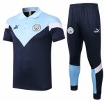 2020-21 Manchester City Blue Polo Kits Shirt + Pants