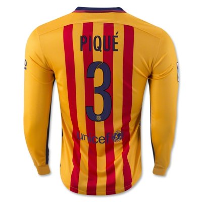 2015-16 Barcelona PIQUE 3 LS Away Soccer Jersey