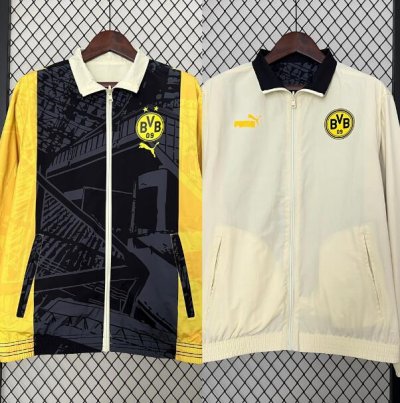 2024-25 Dortmund Black Yellow Reversible Trench Coat Jacket
