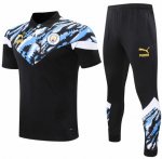 2020-21 Manchester City Black Flower Polo Kits Shirt + Pants
