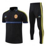 2021-22 Manchester United Black Blue Polo Kits Shirt with Pants