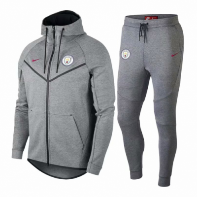18-19 Manchester City Gray Hoody Training Kit(Jacket+Trouser)