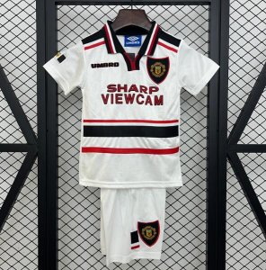 1997-98 Manchester United Retro Kids Away Soccer Kit Shirt With Shorts