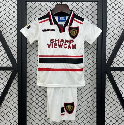 1997-98 Manchester United Retro Kids Away Soccer Kit Shirt With Shorts