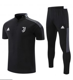 2021-22 Juventus Black Polo Kits Shirt with Pants