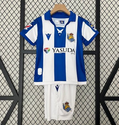 Kids Real Sociedad 2024-25 Home Soccer Kits Shirt With Shorts