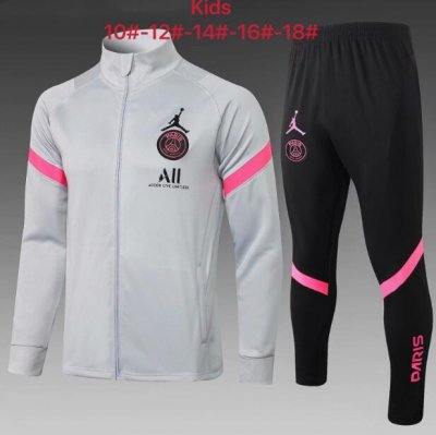 Kids 2021-22 PSG x Jordan Grey Jacket and Pants Youth Training Suits