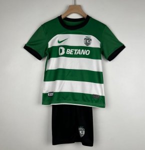 2023-24 Sporting Lisbon Kids Home Soccer Kits Shirt With Shorts