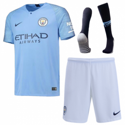 2018-19 Manchester City Home Soccer Whole Kit (Shirt + Shorts + Socks)