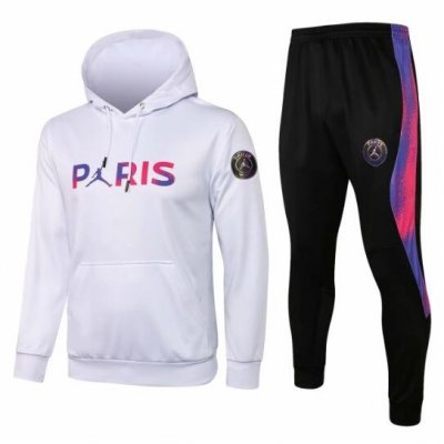 2021-22 PSG x Jordan White Tracksuits Paris Hoodie Sweatshirt with Pants