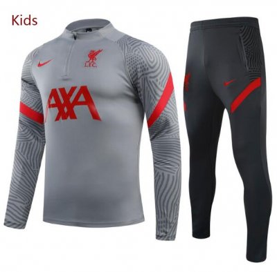 Kids 2020-21 Liverpool Light Grey Sweatshirt and Pants Training Kits
