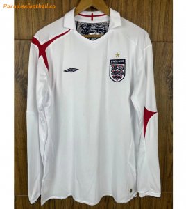 2006 England Retro Long Sleeve Home Soccer Jersey Shirt