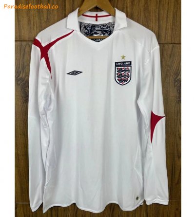 2006 England Retro Long Sleeve Home Soccer Jersey Shirt