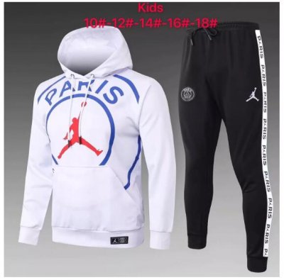 Kids 2020-21 PSG White Sweat Shirt and Pants Training Suits