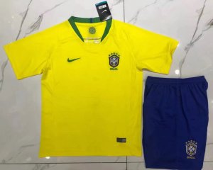 Kids Brazil 2018 World Cup Home Soccer Kit ( Jersey+ Shorts)