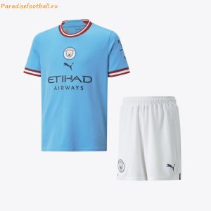 Kids Manchester City 2022-23 Home Soccer Kits Shirt With Shorts