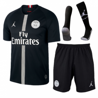 2018-19 Psg Jordan Third Away Black Soccer Jersey Whole Kit (Shirt + Shorts + Socks)