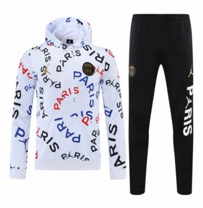 2021-22 PSG X Jordan White Training Kits Hoodie Sweat Shirt with Pants