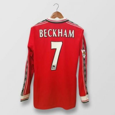 1998-1999 Manchester United Retro #7 Beckham Long Sleeve Home Soccer Jersey Shirt