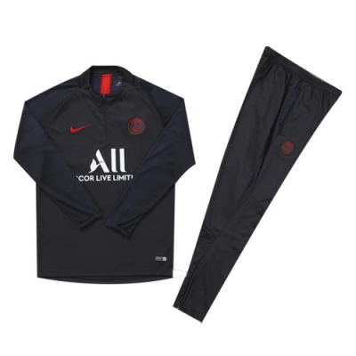 Youth 2019-20 PSG Black Zipper Sweat Shirt Kit(Top+Trouser)