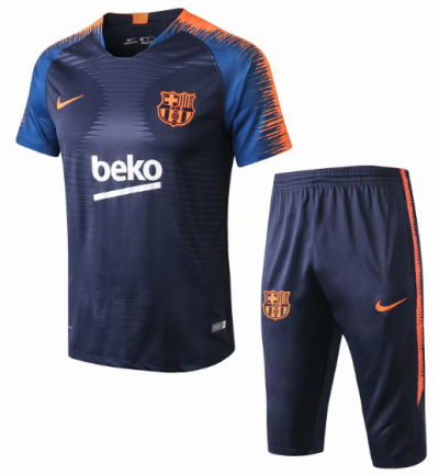 2018-19 Barcelona Blue Stripe Short Sleeve Training Kits