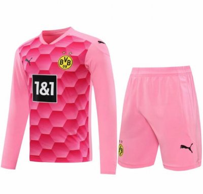 2020-21 Borussia Dortmund Long Sleeve Pink Goalkeeper Soccer Jersey Kits (Shirt+Shorts)