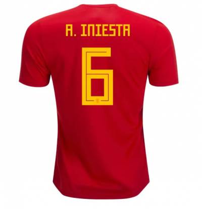 Spain 2018 World Cup #6 A.INIESTA Home Soccer Jersey Shirt